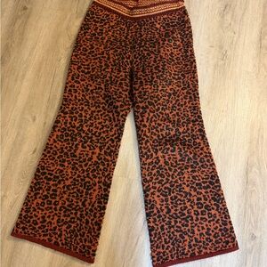 Zara Leopard Print Knit Wide Leg Pants Size M